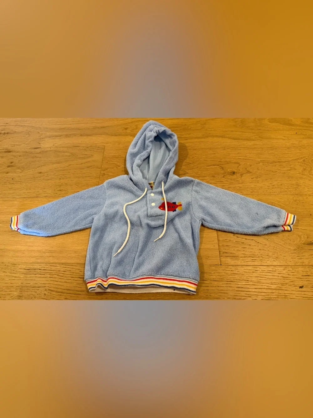 Vintage 70s 80s Carter's Baby Blue Terry Velour submarine rainbow Hoodie